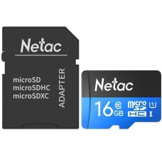 Карта памяти MicroSD 16GB Class 10 U1 Netac P500 NT02P500STN-016G-R с адаптером SD