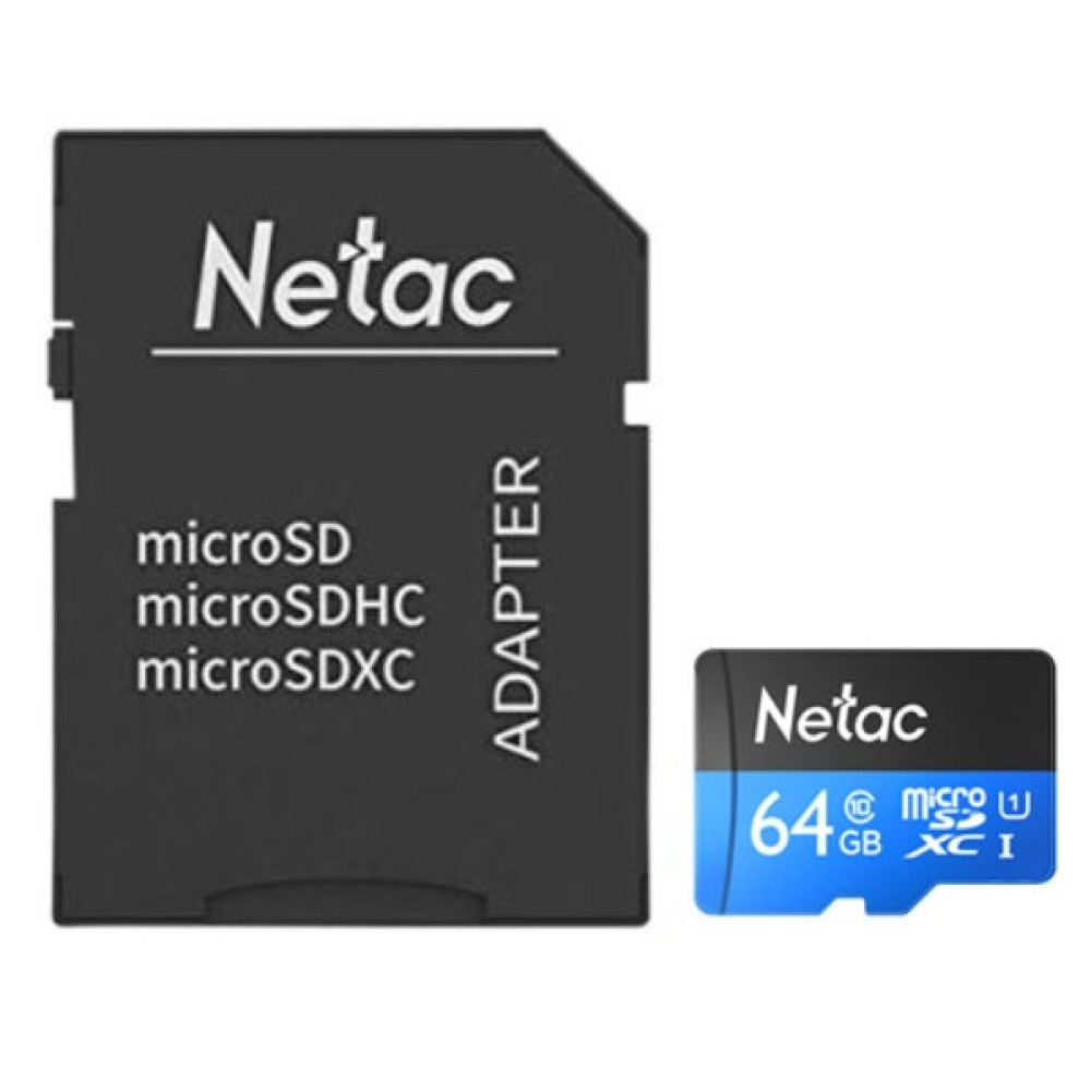 Карта памяти MicroSD 64GB Class 10 U1 Netac P500 NT02P500STN-064G-R с адаптером SD