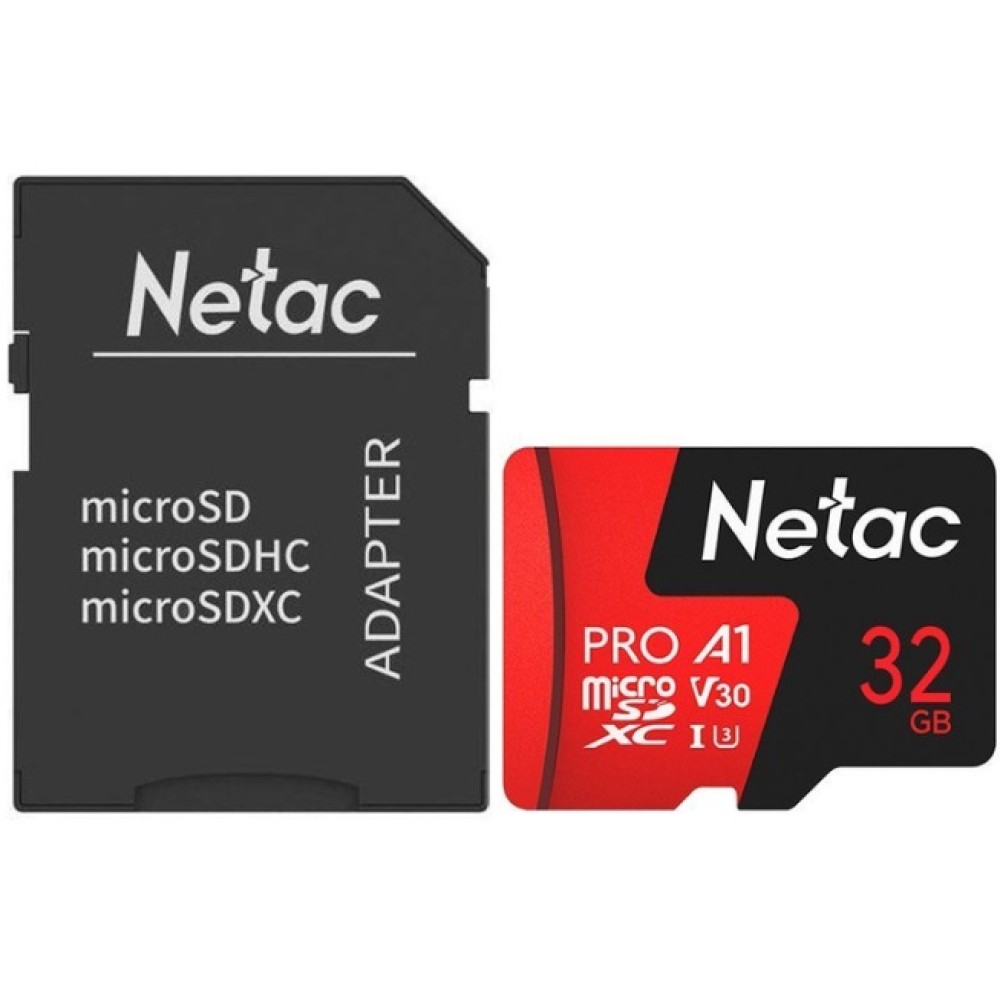 Карта памяти MicroSD 32GB Class 10 V10/A1 Netac NT02P500PRO-032G-R с адаптером