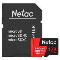 Карта памяти MicroSD 128GB Class 10 V30/A1 Netac NT02P500PRO-128G-R с адаптером