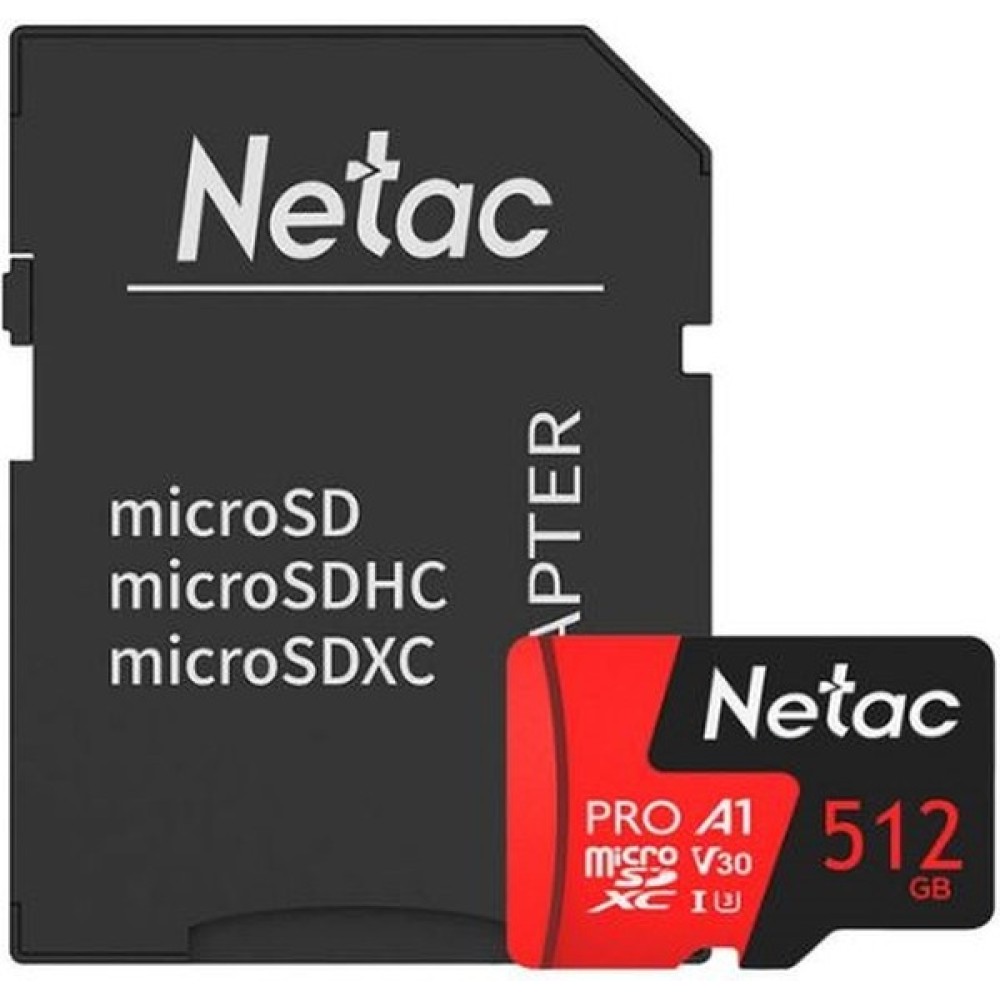 Карта памяти MicroSD 512GB Class 10 V30/A1 Netac NT02P500PRO-512G-R с адаптером Карта памяти MicroSD 512GB Class 10 V30/A1 Netac NT02P500PRO-512G-R с адаптером