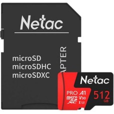 Карта памяти MicroSD 512GB Class 10 V30/A1 Netac NT02P500PRO-512G-R с адаптером Карта памяти MicroSD 512GB Class 10 V30/A1 Netac NT02P500PRO-512G-R с адаптером