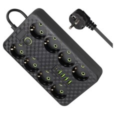 Удлинитель Defender без заземления R215 3 м, 8 розеток, 4xUSB, черный