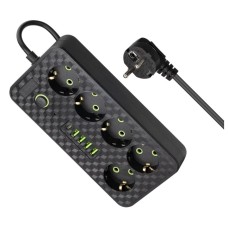 Удлинитель Defender без заземления R218 3 м, 5 розеток, 4xUSB, 1xType-C, черный