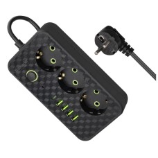 Удлинитель Defender без заземления R220 3 м, 3 розетки, 4xUSB, 1xType-C, черный