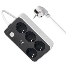 Удлинитель Defender без заземления R230 2 м, 4 розетки, 2xUSB, черный