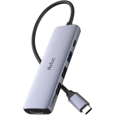 Разветвитель Netac WF13 HUB Type-C to USB3.0+USB2.0x2+100W PD+HDMI серый