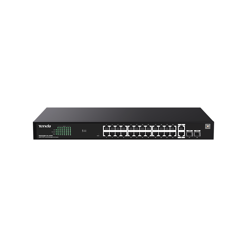 PoE-коммутатор с облачным управлением 26GE+2SFP Tenda TEG2228P-24-410W с 24-Port PoE черный