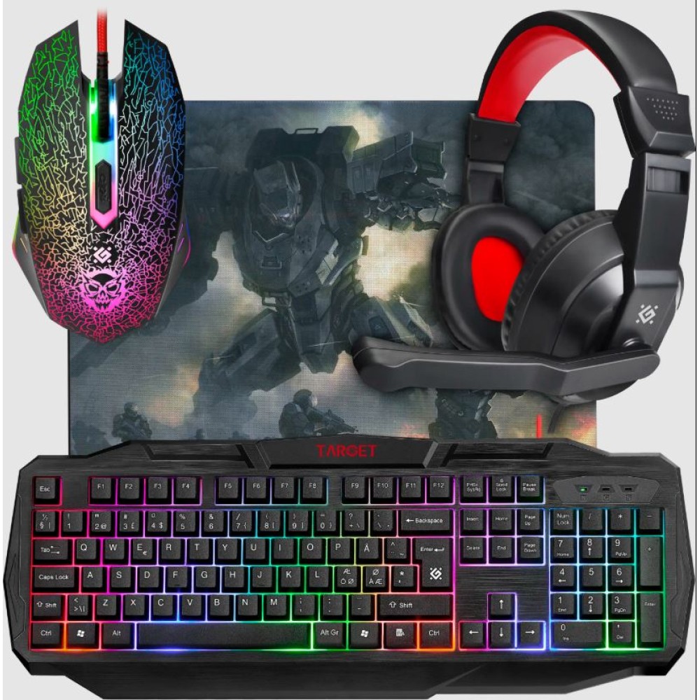 Комплект игровой Defender Target MKP-350 RU, мышь+клавиатура+ковер+гарнитура