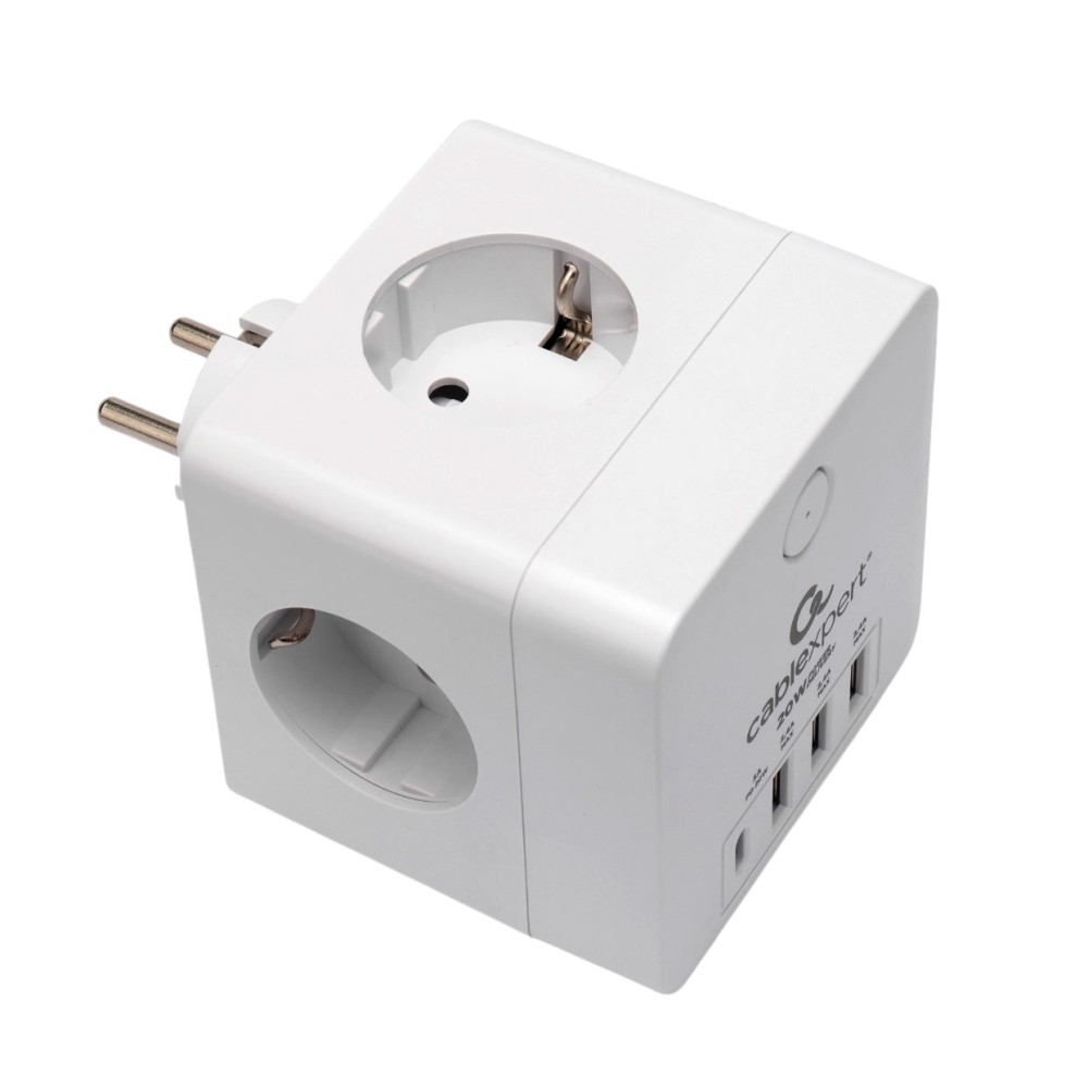 Сетевой фильтр Cablexpert Cube, CUBE-4-CU3-W, 4р, 16А, 1xType-C PD, 3хUSB, ур.защ. 2+, коробка белый