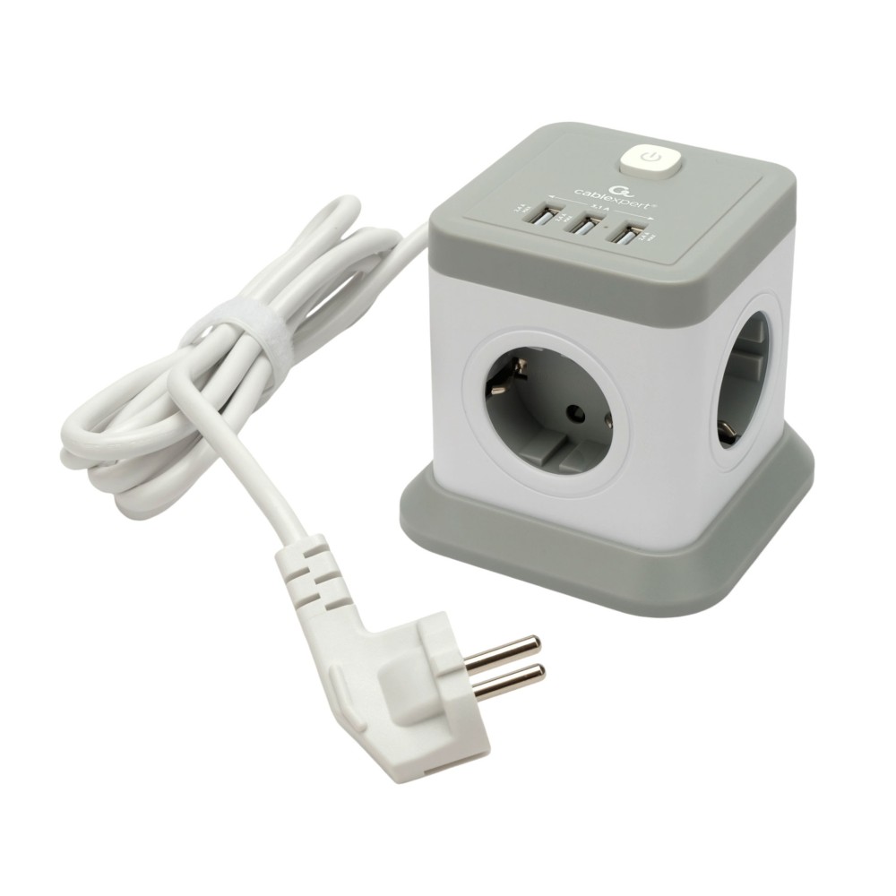 Сетевой фильтр Cablexpert Tower, TWR-4-U3-W-3, 4р, 10А, 3xUSB, 3.1А, 3м, ур.защ. 2+, коробка белый
