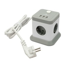 Сетевой фильтр Cablexpert Tower, TWR-4-U3-W-3, 4р, 10А, 3xUSB, 3.1А, 3м, ур.защ. 2+, коробка белый