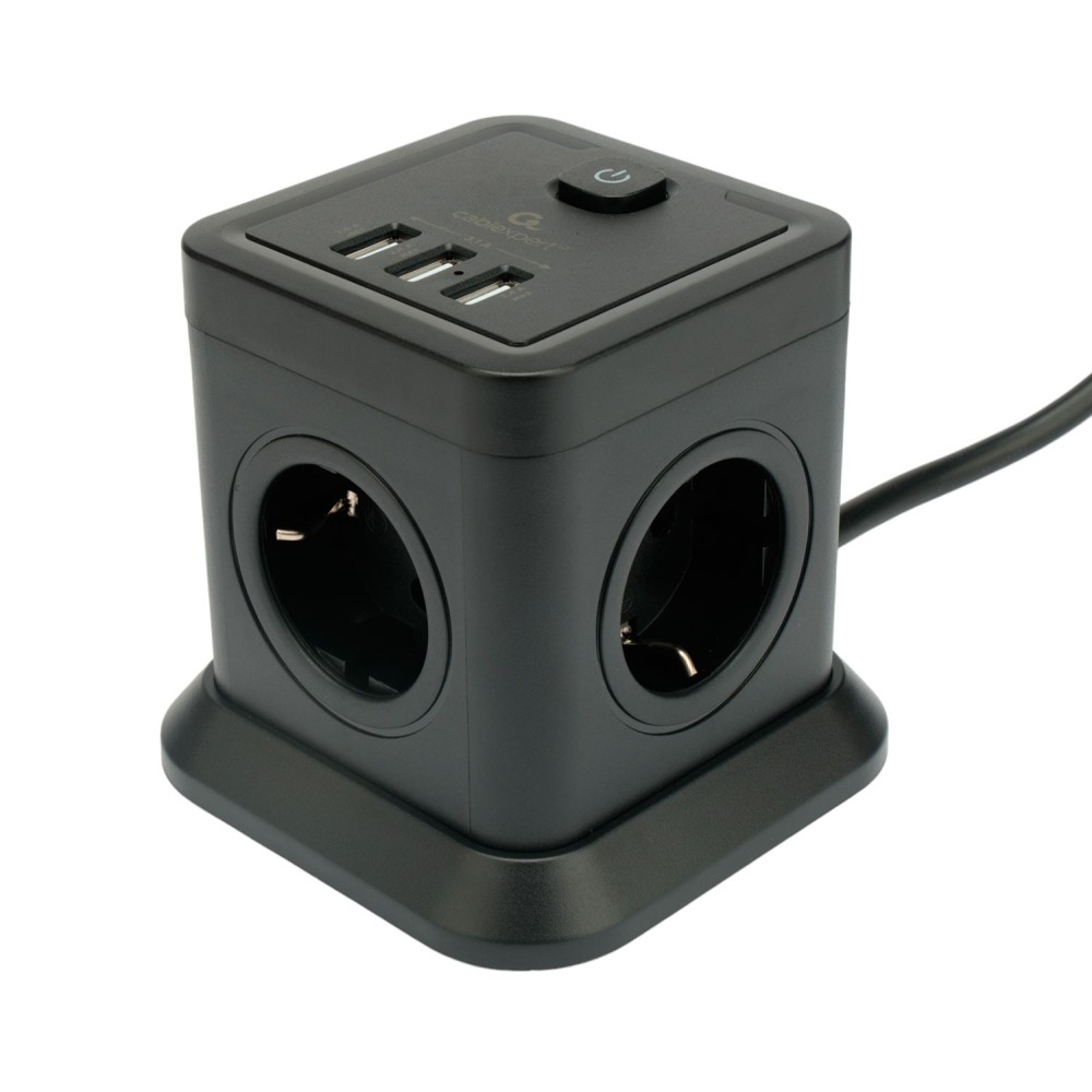 Сетевой фильтр Cablexpert Tower TWR-4-U3-B-2, 4р, 10А, 3xUSB, 3.1А, 2м, ур.защ. 2+, коробка черный