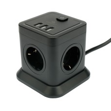 Сетевой фильтр Cablexpert Tower, TWR-4-U3-B-3, 4р, 10А, 3xUSB, 3.1А, 3м, ур.защ. 2+, коробка черный