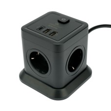 Сетевой фильтр Cablexpert Tower TWR-4-CU2-B-2, 4р, 10А, 1xType-C PD, 20Вт, 2хUSB, 2м, защ.2+, черный