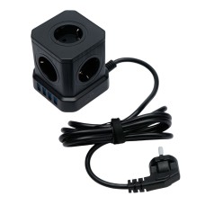 Сетевой фильтр Cablexpert Tower, TWR-5-U4-B-3, 5р, 10А, 4хUSB, 3.1А, 3м, ур.защ. 4+, коробка черный