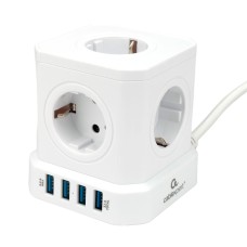 Сетевой фильтр Cablexpert Tower TWR-5-U4-W-2, 5р, 10А, 4хUSB, 3.1А, 2м, ур.защ. 4+, коробка белый