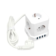 Сетевой фильтр Cablexpert Tower 5р, TWR-5-U4-W-3, 10А, 4хUSB, 3.1А, 3м, ур.защ. 4+, коробка белый