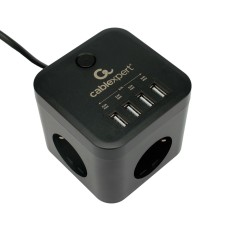 Сетевой фильтр Cablexpert Cube CUBE-3-U4-B-1.5, 3р, 10А, 4хUSB, 1.5м, ур.защиты 4+, коробка черный