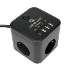 Сетевой фильтр Cablexpert Cube CUBE-3-CU3-B-1.5, 3р, 10А, 1xType-C PD, 3xUSB, 1.5м, ур.защ.4+ черный