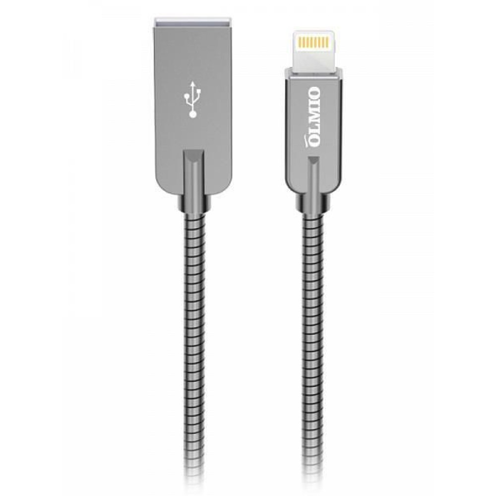 Кабель Olmio Steely, USB 2.0 - lightning, 1.2м, 2.1A, серый