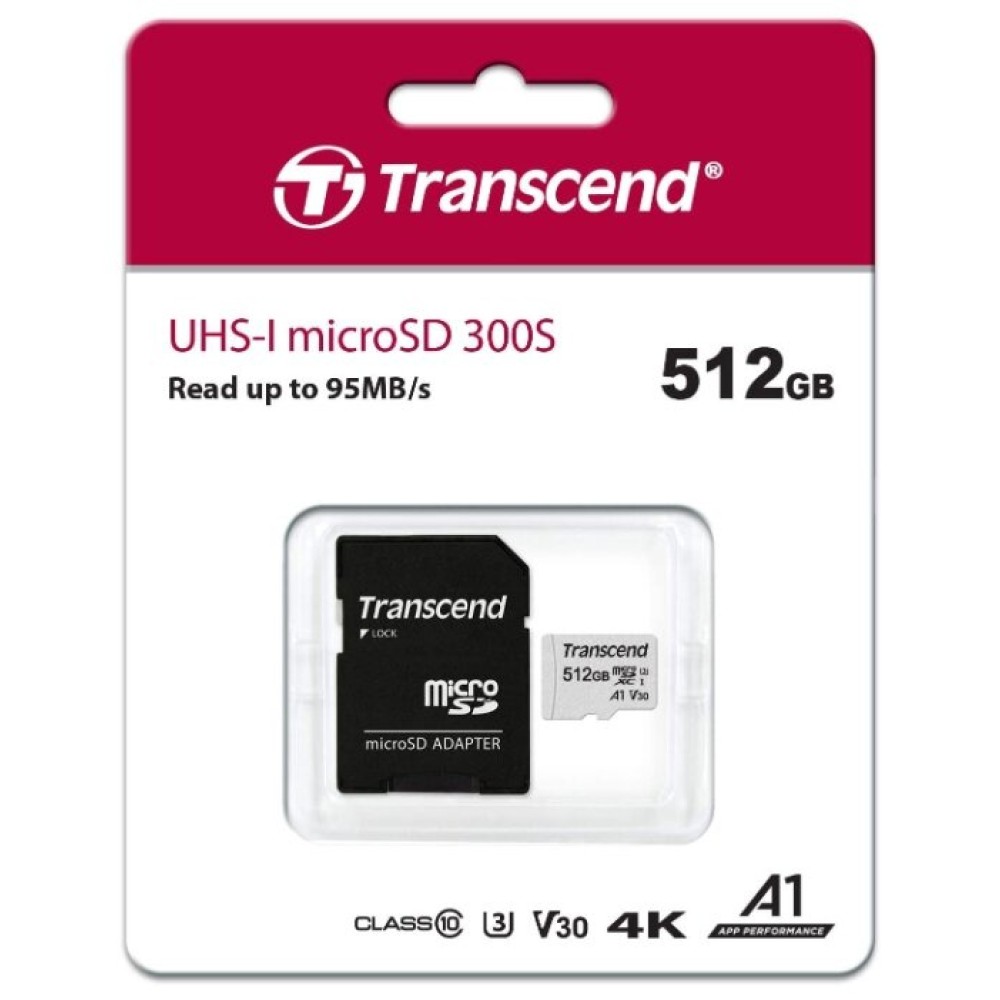 Карта памяти MicroSD 512GB Class 10 U3 A1 Transcend TS512GUSD300S-A Карта памяти MicroSD 512GB Class 10 U3 A1 Transcend TS512GUSD300S-A