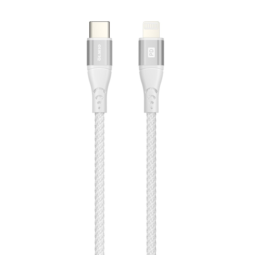 Кабель Olmio MFI Type-С - Lightning PD 1.2м текстильная оплетка белый Кабель Olmio MFI Type-С - Lightning PD 1.2м текстильная оплетка белый