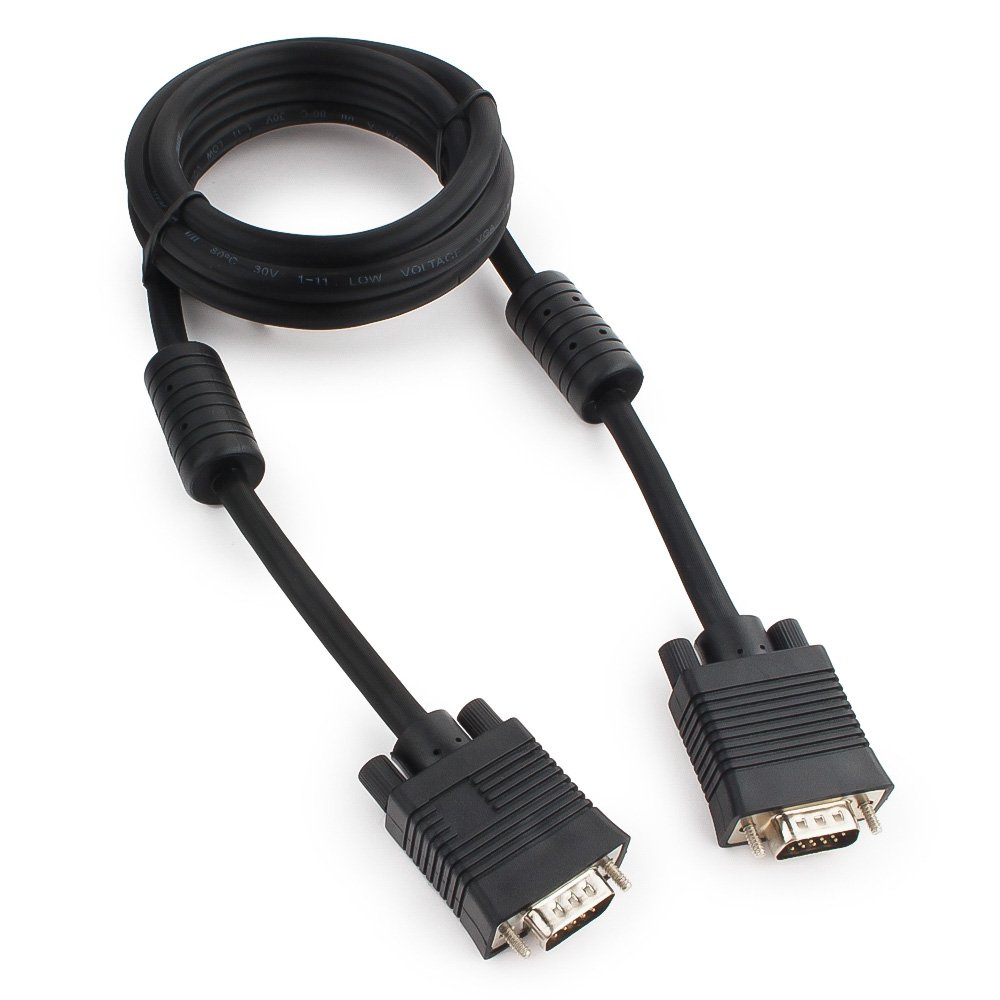 Кабель VGA Premium Cablexpert CC-PPVGA-6B, 15M/15M, 1.8м, черный, двойной экран, феррит.кольца, паке