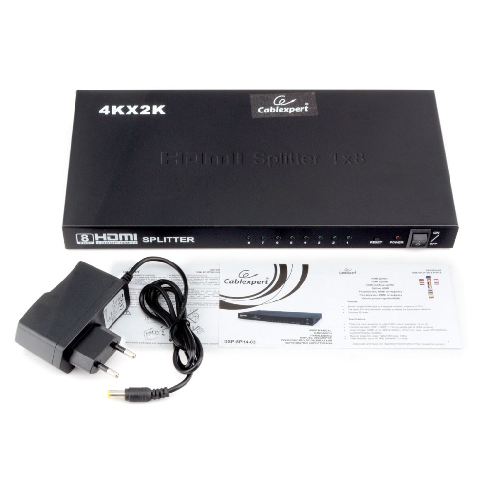 Разветвитель HDMI Cablexpert DSP-8PH4-03, HD19F/8x19F, 1 компьютер => 8 мониторов, Full-HD, 3D, 1.4v