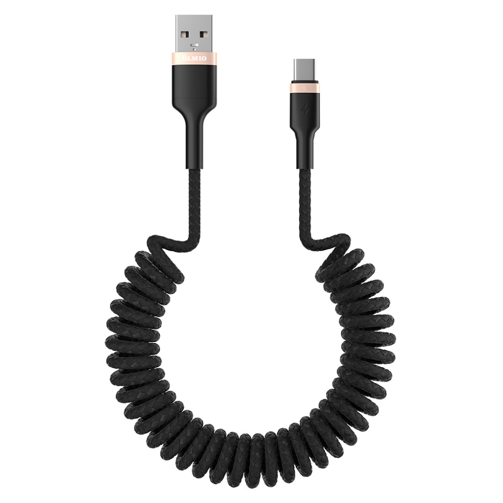 Кабель Olmio SPRING, USB 2.0 - USB Type-C, 1.5м, 3A, черный Кабель Olmio SPRING, USB 2.0 - USB Type-C, 1.5м, 3A, черный