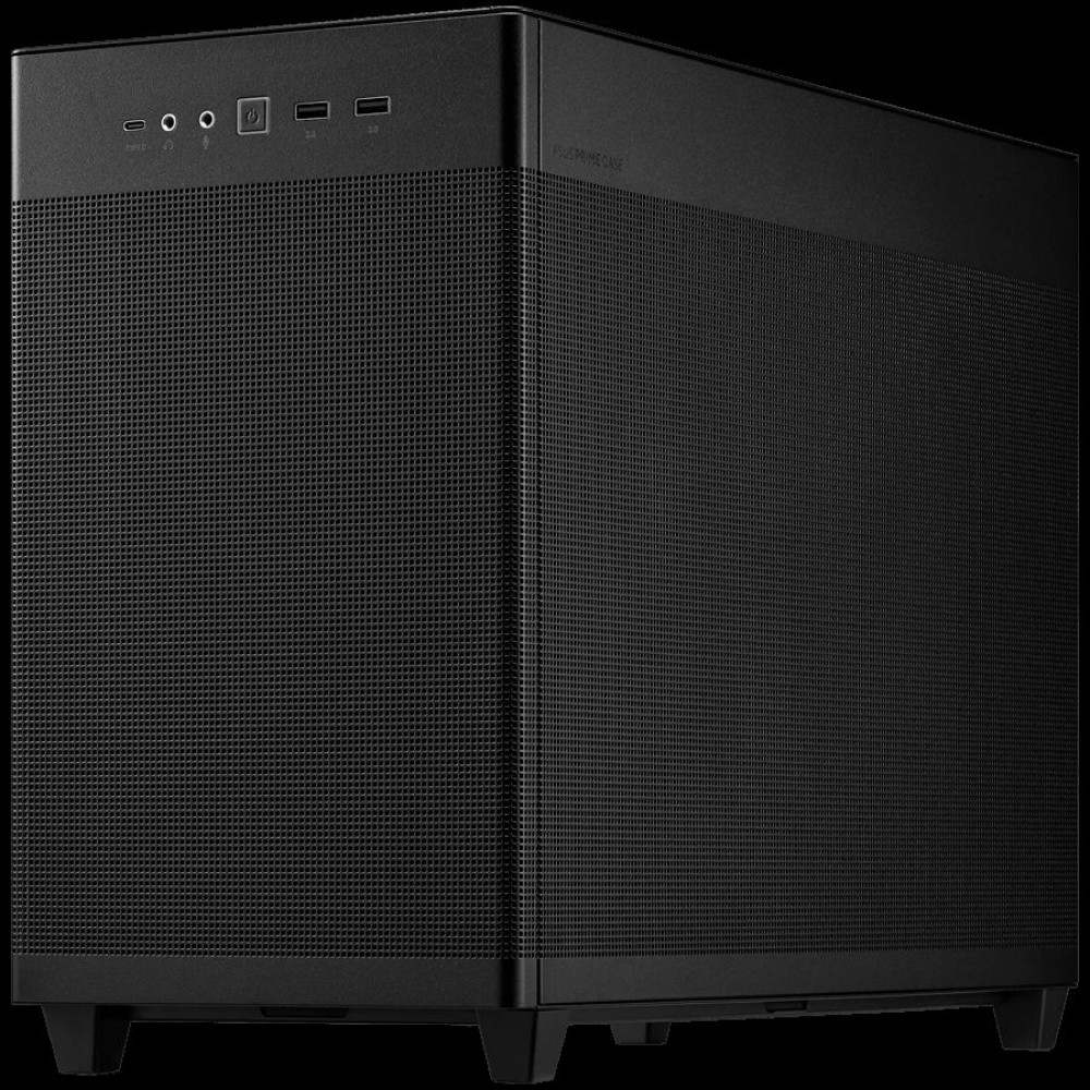 ASUS Prime AP201 MicroATX Case Black - stylish 33-liter MicroATX case with tool-free side panels and a quasi-filter mesh, with support for 360 mm coolers, graphics cards up to 338 mm long, and standard ATX PSUs