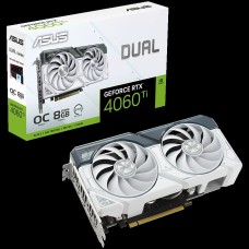 ASUS Video Card NVidia Dual GeForce RTX 4060 Ti White OC Edition 8GB GDDR6 VGA with two powerful Axial-tech fans and a 2.5-slot design for broad compatibility, PCIe 4.0, 1xHDMI 2.1a, 3xDisplayPort 1.4a