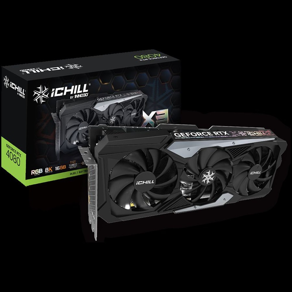 INNO3D NVIDIA Video card GeForce RTX 4080 iChill X3 16GB GDDR6X 320bit, xxx MHz / 24Gbps, 3x DP, 1x HDMI, 3slot, 3 fan 3