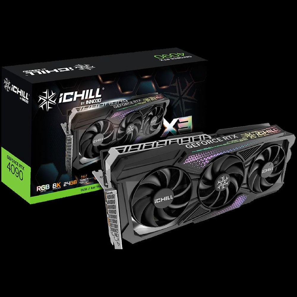 INNO3D NVIDIA Video Card RTX 4090 iChill X3 24GB GDDR6X 384-bit, 2580MHz / 21Gbps, 3x DP, 1x HDMI, 3fans