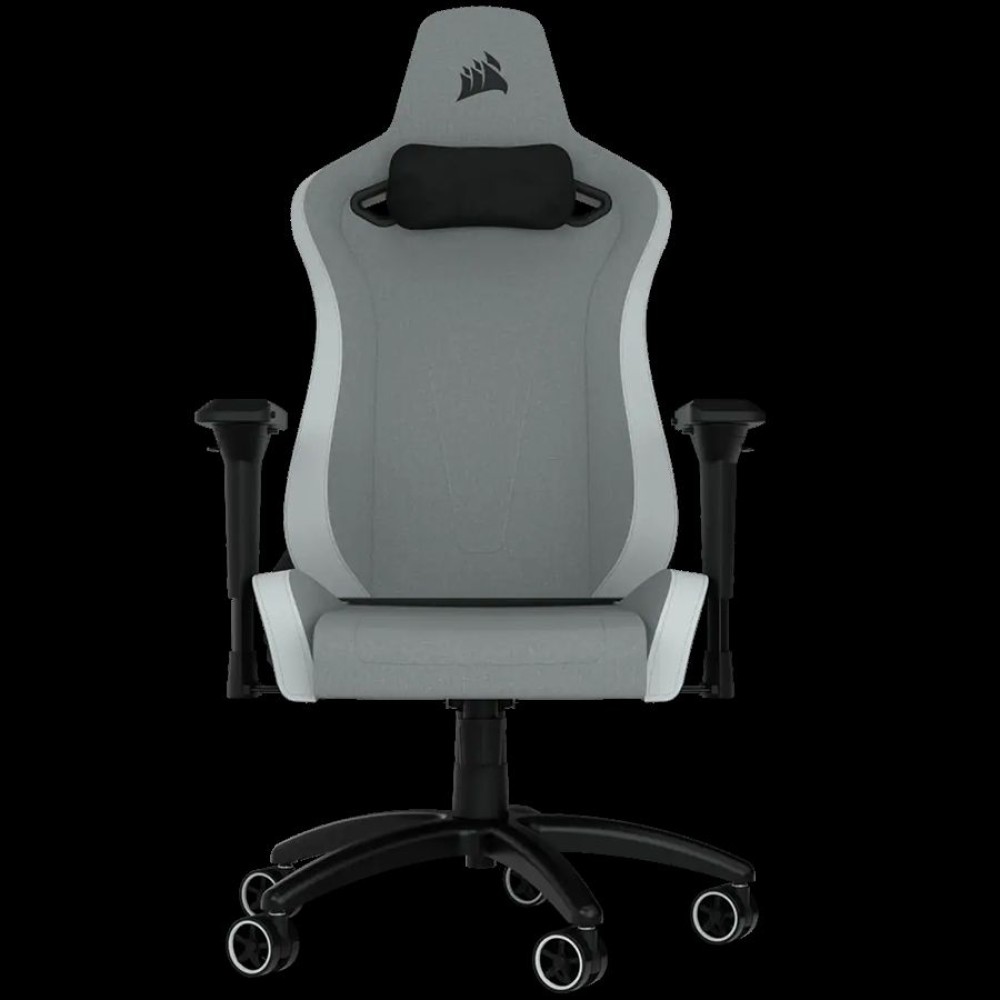 CORSAIR TC200 Leatherette Gaming Chair, Standard Fit - Light Grey/White