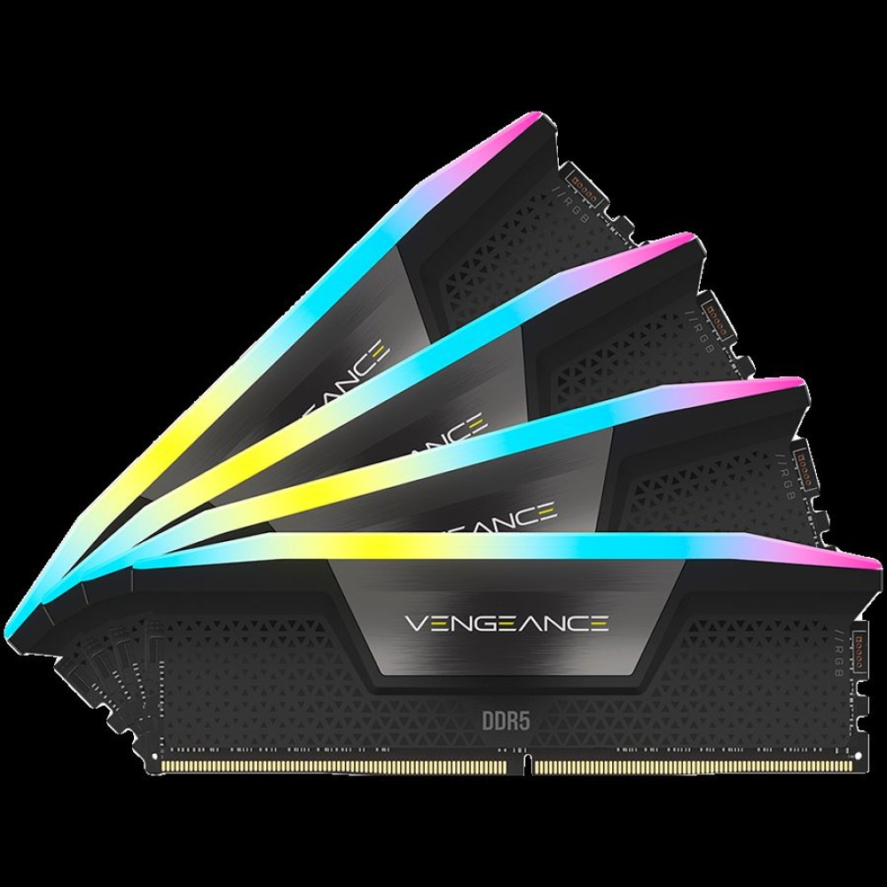 Corsair DDR5, 5600MT/s 64GB 4x16GB DIMM, Unbuffered, 36-36-36-76, Std PMIC, XMP 3.0, VENGEANCE RGB DDR5 Black Heatspreader, Black PCB, 1.25V, for Intel 700 Series, EAN:0840006600381