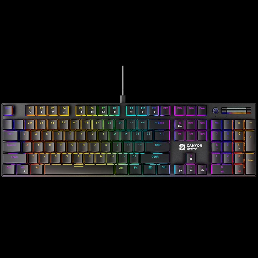 CANYON Cometstrike TKL GK-55, 104keys Mechanical keyboard, 50million times life, with VS11K28A solution, GTMX red switch, RGB backlight, 18 modes, 1.8m PVC cable, metal material + ABS, UK layout, size: 436*126*26.6mm, weight:820g, black