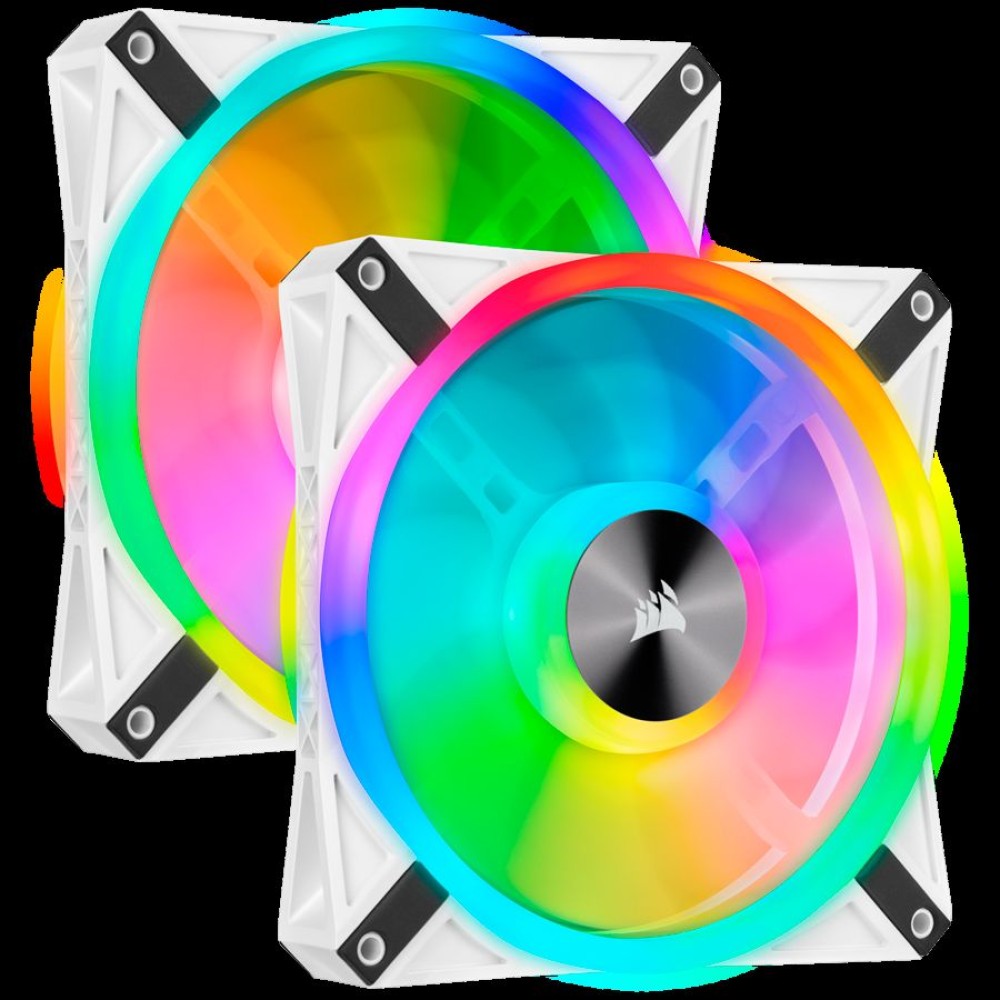 Corsair QL Series, WHITE QL140 RGB, 140mm RGB LED Fan, Dual Pack with Lighting Node CORE, EAN:0840006619529