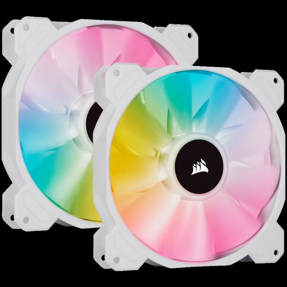 Corsair SP Series, White SP140 RGB ELITE, 140mm RGB LED Fan with AirGuide, Dual Pack with Lighting Node CORE, EAN:0840006637790