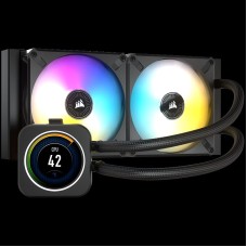 CORSAIR iCUE H100i ELITE LCD Display Liquid CPU Cooler, 240mm Radiator, Dual 120mm ML RGB PWM Fans, Intel: LGA1700/LGA1200/LGA115X/LGA20XX, AMD: AM5/AM4/sTRX4/sTR4, 5Y warranty, black