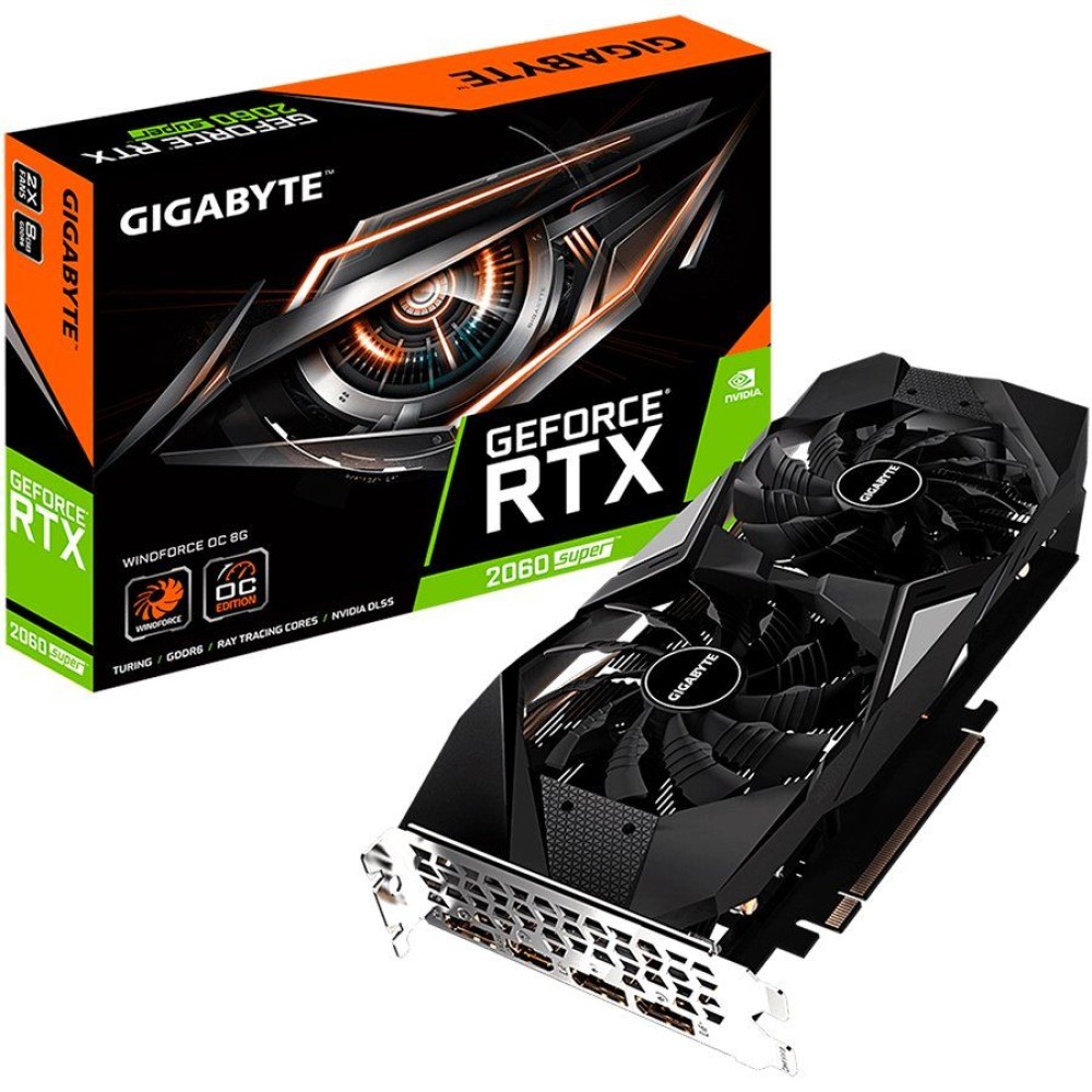 GIGABYTE Video Card NVidia GeForce RTX 2060 SUPER WINDFORCE OC GDDR6 8GB/256bit, /14000MHz, PCI-E 3.0 x16, HDMI, 3xDP, WINDFORCE 2X Cooler (Double Slot), Backplate, Retail