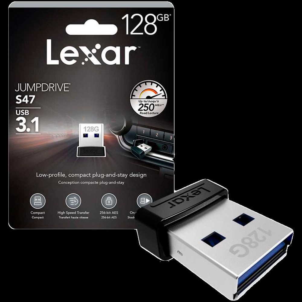 Lexar® JumpDrive USB 3.1 S47 128GB Black Plastic Housing, up to 250MB/s, EAN: 843367116386