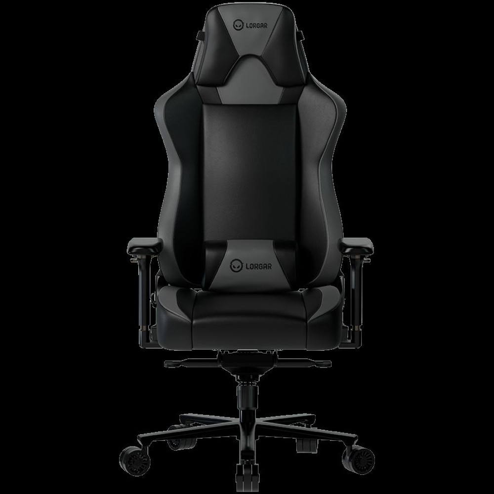 LORGAR Base 311, Gaming chair, PU eco-leather, 1.8 mm metal frame, multiblock mechanism, 4D armrests, 5 Star aluminium base, Class-4 gas lift, 75mm PU casters, Black + grey