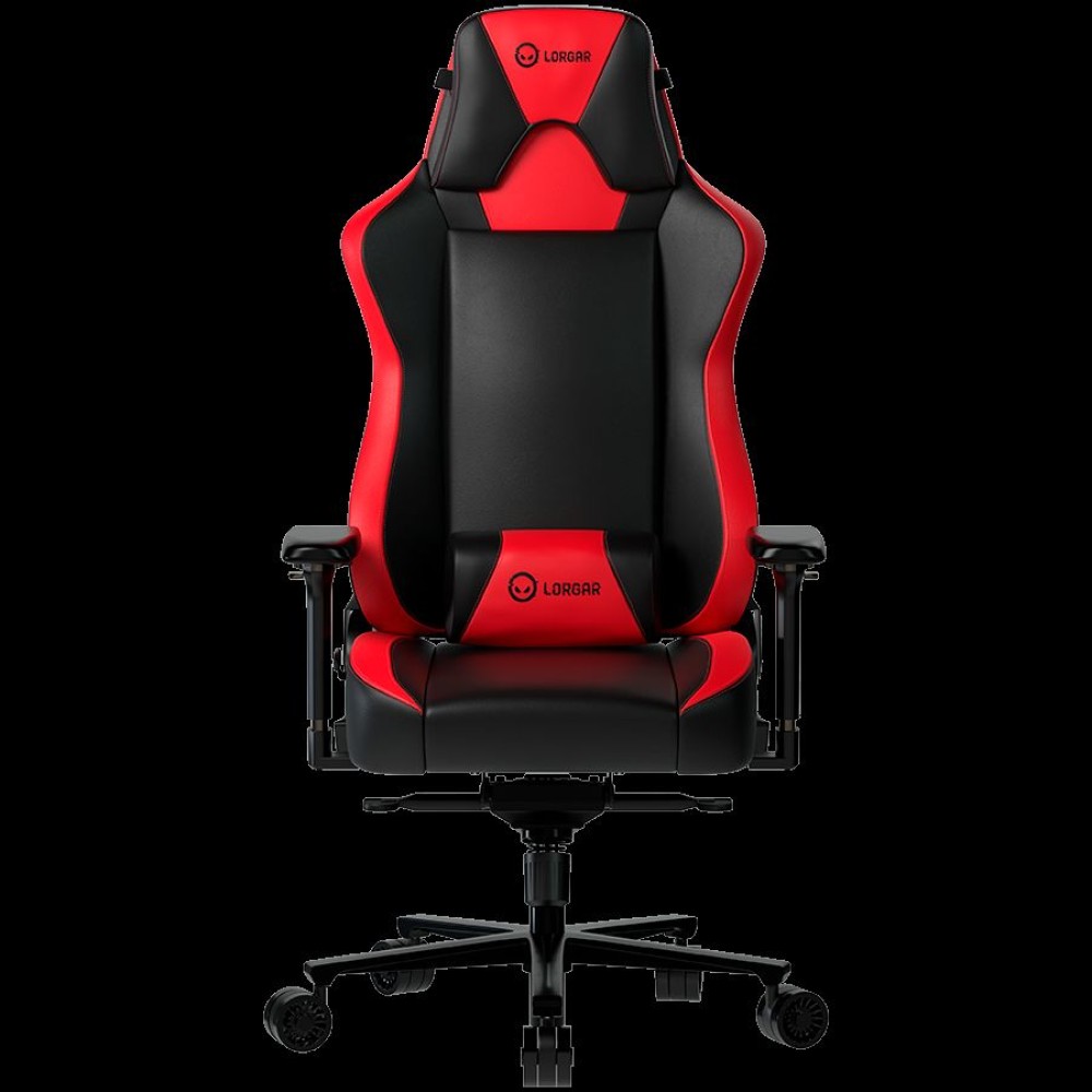 LORGAR Base 311, Gaming chair, PU eco-leather, 1.8 mm metal frame, multiblock mechanism, 4D armrests, 5 Star aluminium base, Class-4 gas lift, 75mm PU casters, Black + red