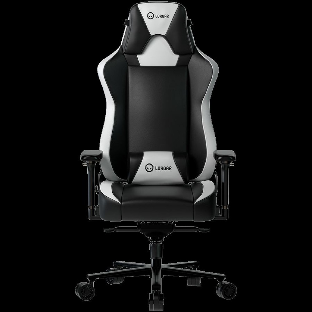 LORGAR Base 311, Gaming chair, PU eco-leather, 1.8 mm metal frame, multiblock mechanism, 4D armrests, 5 Star aluminium base, Class-4 gas lift, 75mm PU casters, Black + white