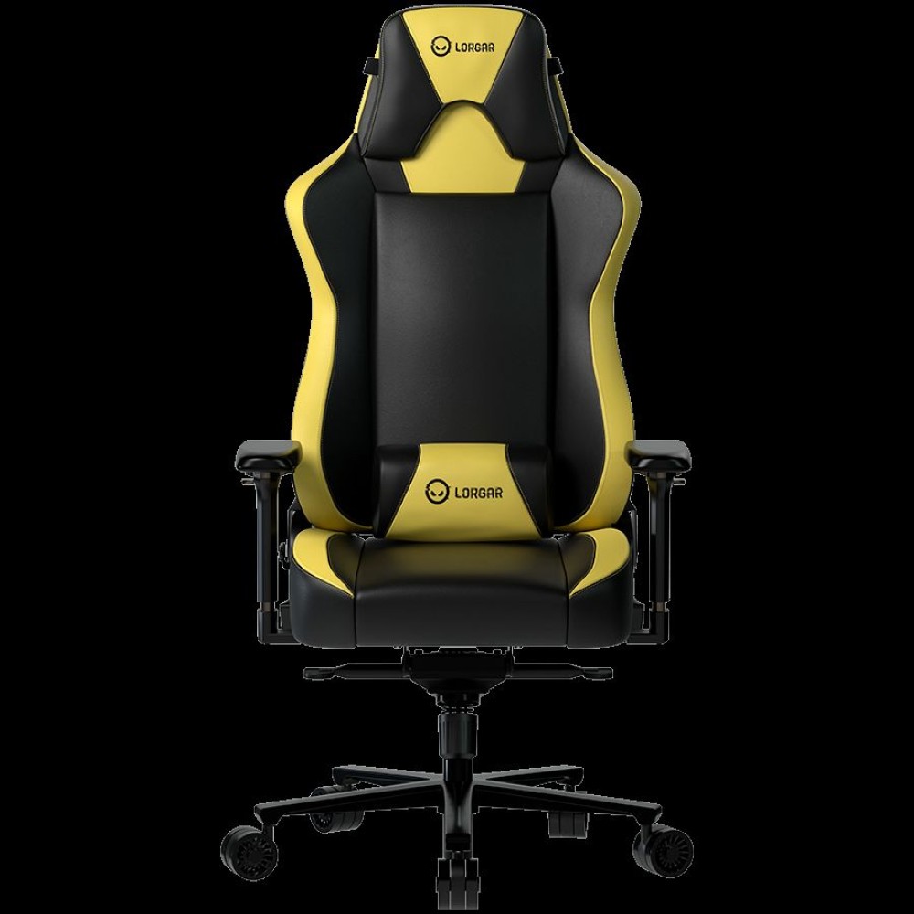 LORGAR Base 311, Gaming chair, PU eco-leather, 1.8 mm metal frame, multiblock mechanism, 4D armrests, 5 Star aluminium base, Class-4 gas lift, 75mm PU casters, Black + yellow