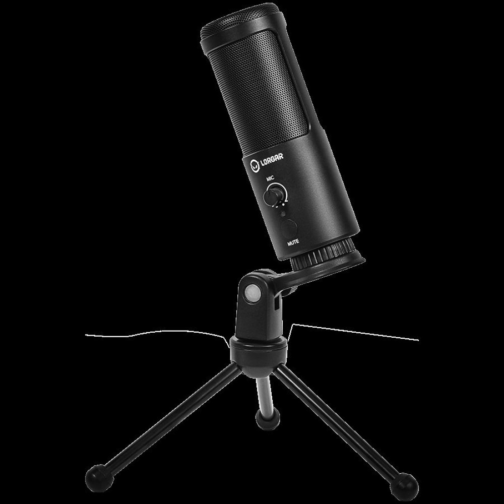 LORGAR Voicer 521, Gaming Microphone, Black, USB condenser mic with Volume Knob, 3.5MM headphonejack, mute button and led indicator, package including 1x F5 Microphone, 1 x 2M type-C USB Cable, 1 xTripod Stand