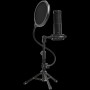 LORGAR Voicer 721, Gaming Microphone, Black, USB condenser microphone with tripod stand and pop filter, including 1 microphone, 1 metal tripod, 1 plastic shock mount, 1 windscreen cap, 2m USB Type C cable, 1 pop filter, 1 tripod mount ring, 154.6x56.1mm