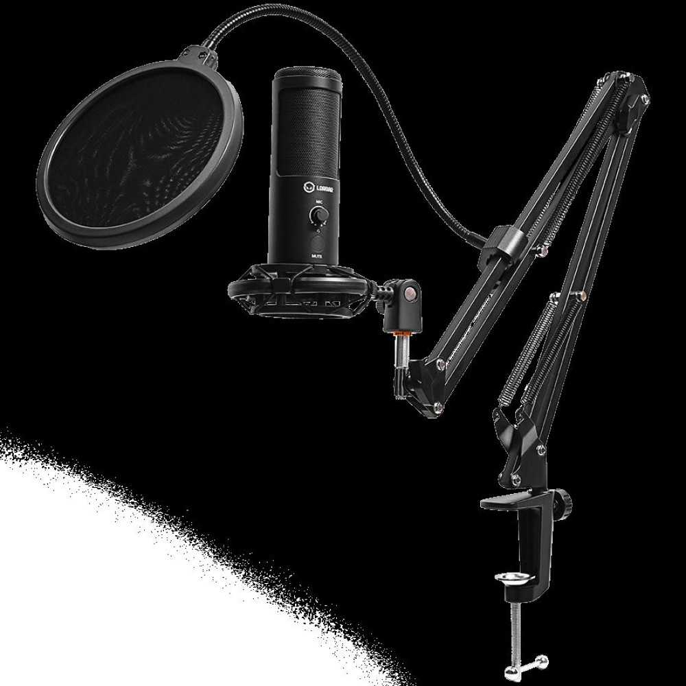 LORGAR Voicer 931, Gaming Microphone, Black, USB condenser microphone with desktop boom arm, pop filter, tripod stand, including 1* microphone, 1*desktop boom arm with C-clamp, 1*shock mount, 1*shock mount ring, 1*pivot mount,1*pop filter, 1*windscreen ca