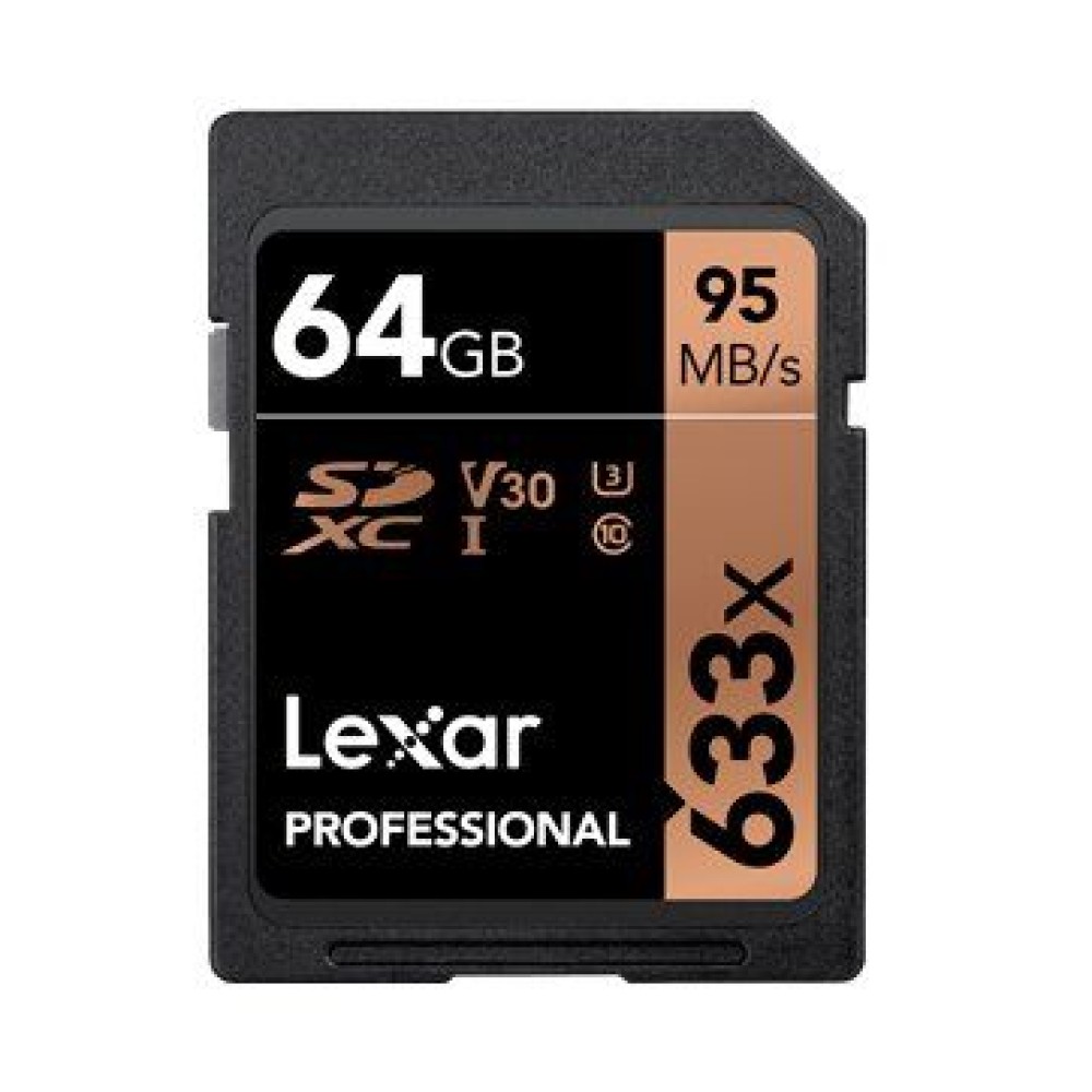 LEXAR 64GB Professional 633x SDXC UHS-I cards, up to 95MB/s read 45MB/s write C10 V30 U3, Global EAN: 843367119608